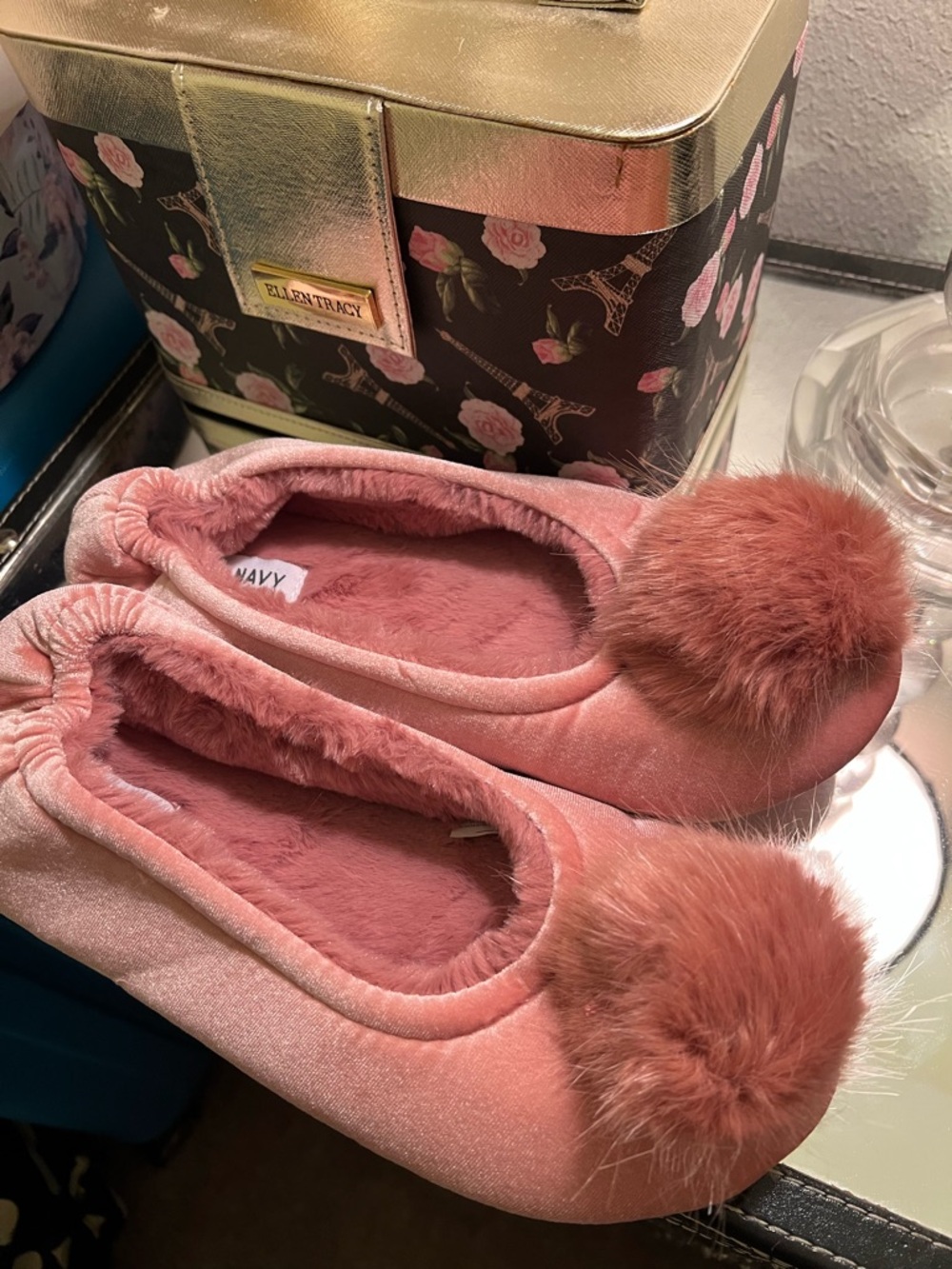 Old Navy Soft Plush Pom-Pom Ballet Flats - Dusty Rose